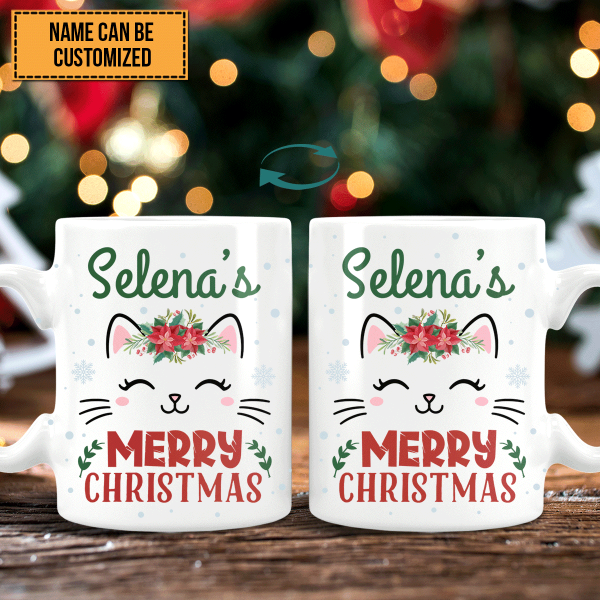 Merry Christmas Face Cat Personalized Mug