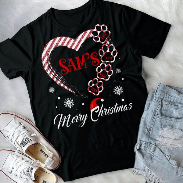 Personalized My Heart Dog Paws Christmas T-shirt