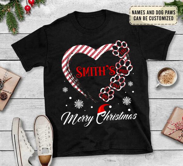 Personalized My Heart Dog Paws Christmas T-shirt