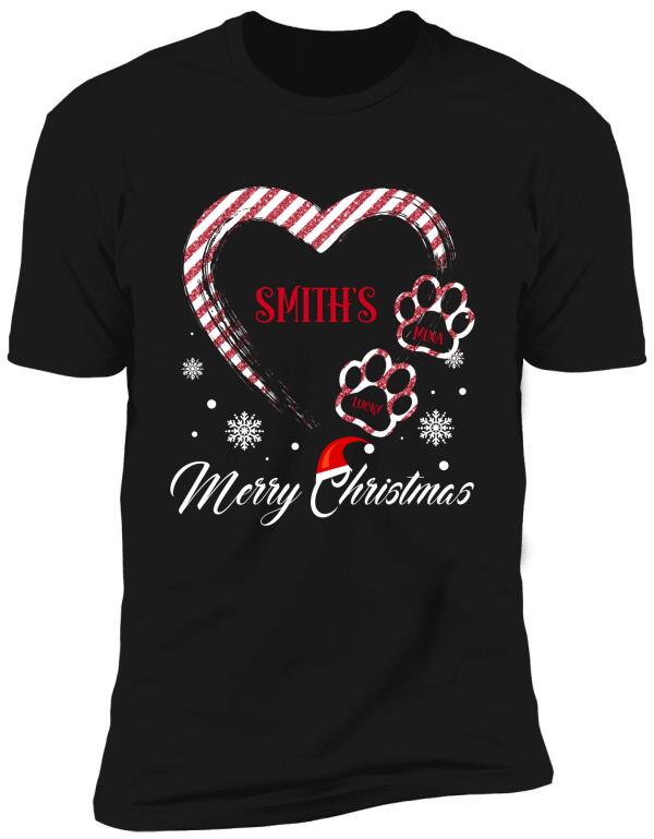 Personalized My Heart Dog Paws Christmas T-shirt