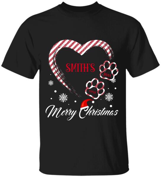 Personalized My Heart Dog Paws Christmas T-shirt