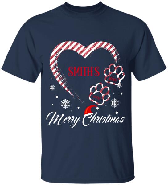 Personalized My Heart Dog Paws Christmas T-shirt