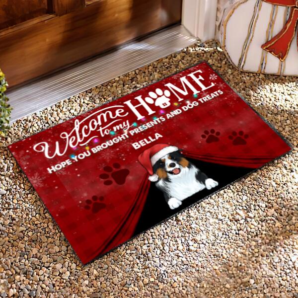 Welcome To Our Home Hope You Brought Presents And Dog Treats Doormat