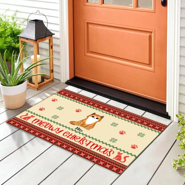 Meowy Christmas Cat Christmas - Personalized Doormat