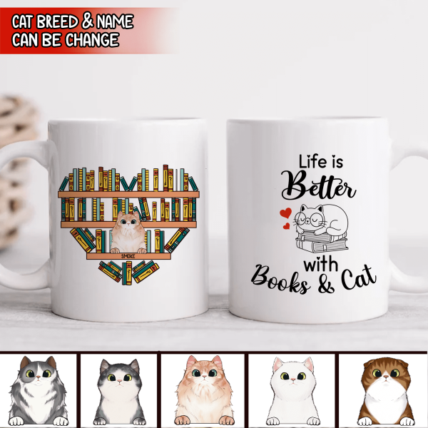 Life Is Better With Books And Cats Mug, Gift For Cat Lovers