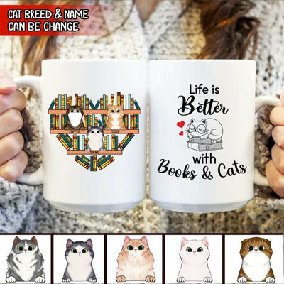 Life Is Better With Books And Cats Mug, Gift For Cat Lovers