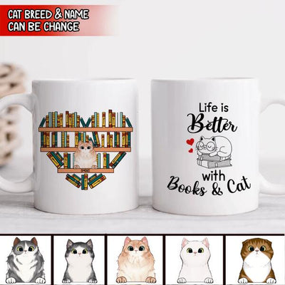 Life Is Better With Books And Cats Mug, Gift For Cat Lovers