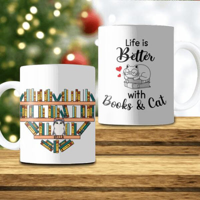 Life Is Better With Books And Cats Mug, Gift For Cat Lovers