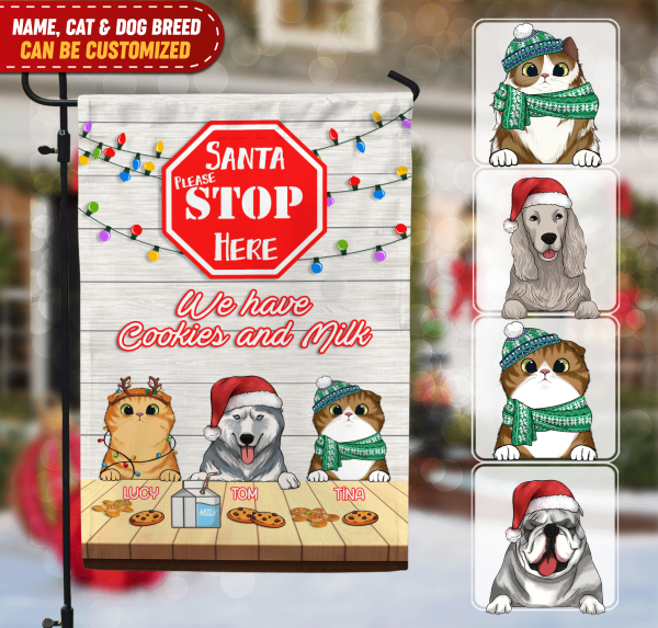 Santa Stop Here We Have Cookies And Milk Personalized Garden Flag