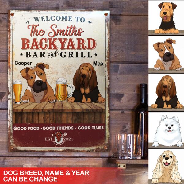 Welcome To Backyard Bar And Grill, Personalized Metal Sign For Dog Lovers