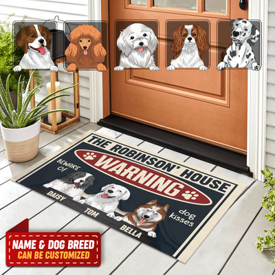 Warning Beware Of Dog Kisses - Personalized Doormat