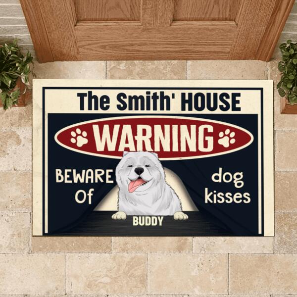 Warning Beware Of Dog Kisses - Personalized Doormat