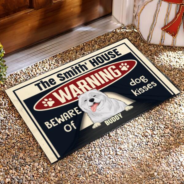 Warning Beware Of Dog Kisses - Personalized Doormat