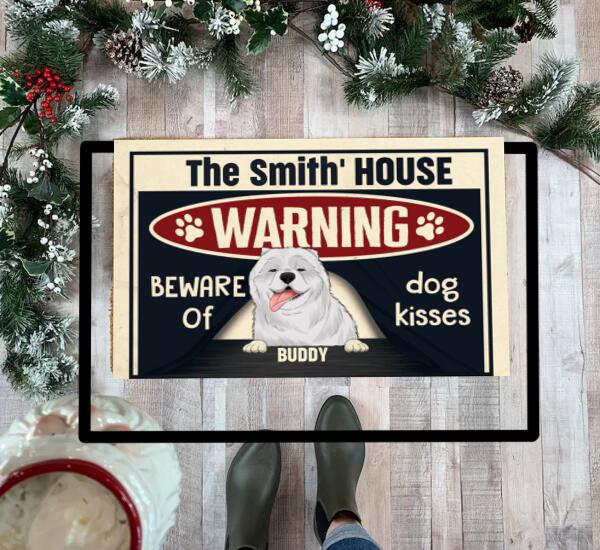 Warning Beware Of Dog Kisses - Personalized Doormat