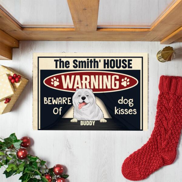Warning Beware Of Dog Kisses - Personalized Doormat