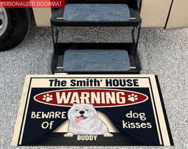 Warning Beware Of Dog Kisses - Personalized Doormat
