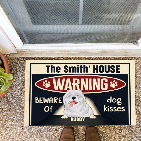 Warning Beware Of Dog Kisses - Personalized Doormat