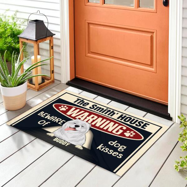 Warning Beware Of Dog Kisses - Personalized Doormat