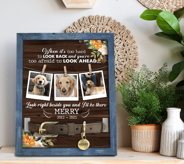 When It&#39;s Too Hard To Look Back, Custom Pet Photo, Memorial Sign, Dog Loss Gift