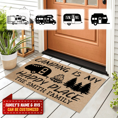 Camping Is My Happy Place, RVS Camping, Personalized Doormat