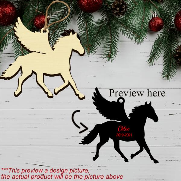 Personalized Horse Angel Wings Memorial Cutout and Engraving Wooden Ornament