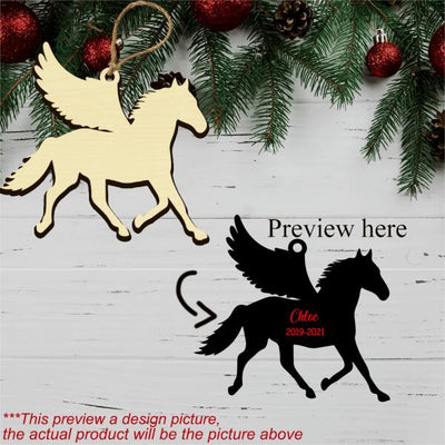 Personalized Horse Angel Wings Memorial Cutout and Engraving Wooden Ornament