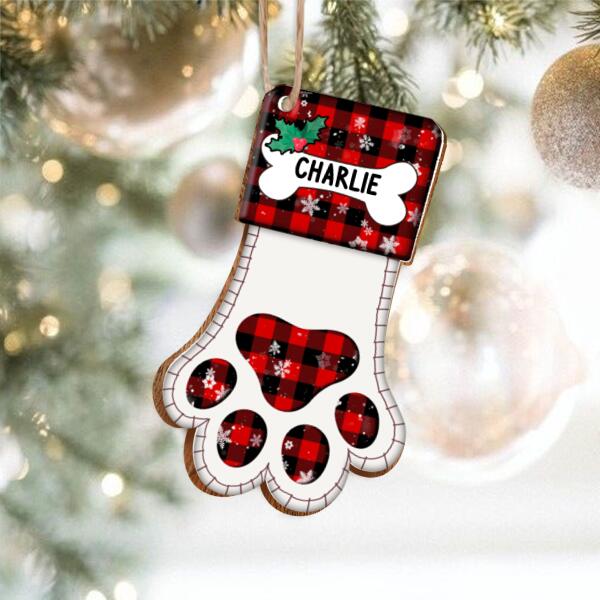 Personalized Pet Christmas Paw Stockings, Custom Christmas Wooden Ornament