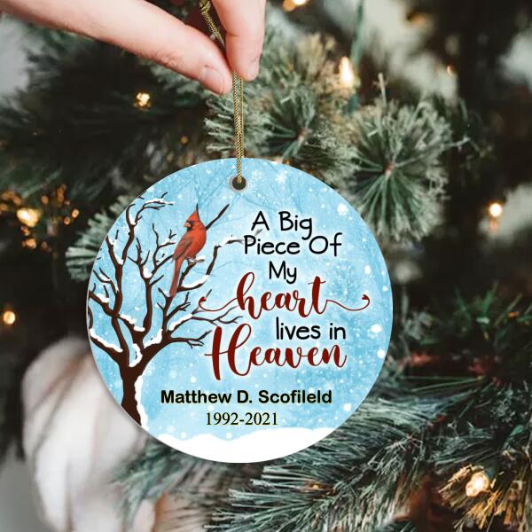 A Big Piece Of My Heart Lives In Heaven - Personalized Christmas Ornament