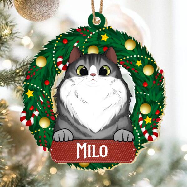 Personalized Christmas Wreath For Pet - Wooden Print Ornament