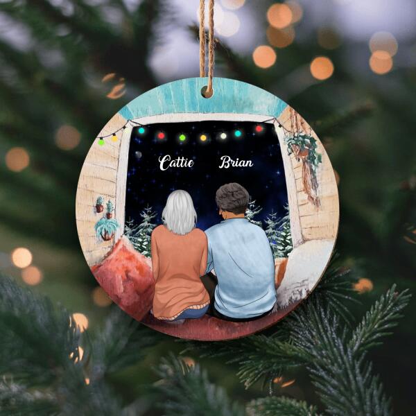 Couple Camping Christmas Night, Wood Ornament