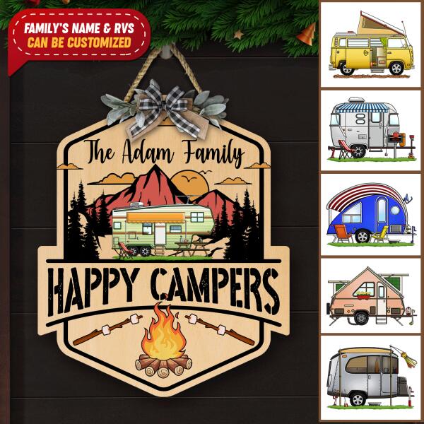 Happy Campers, Camping For Personalized Door Sign