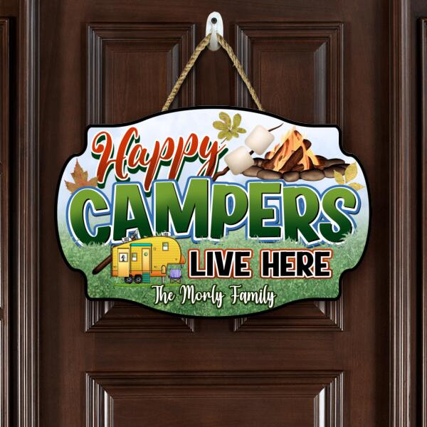 Happy Campers Live Here, Camping For Lovers, Personalized Door Sign