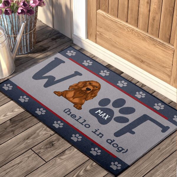 Woof Hello In Dog - Personalized Doormat