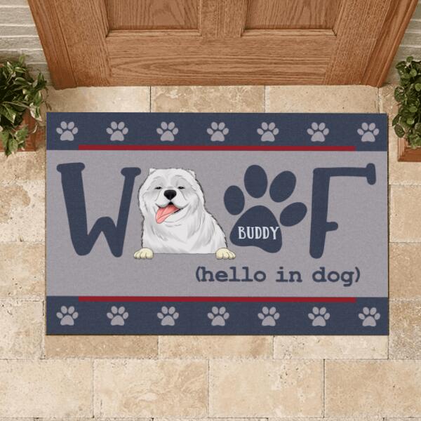 Woof Hello In Dog - Personalized Doormat