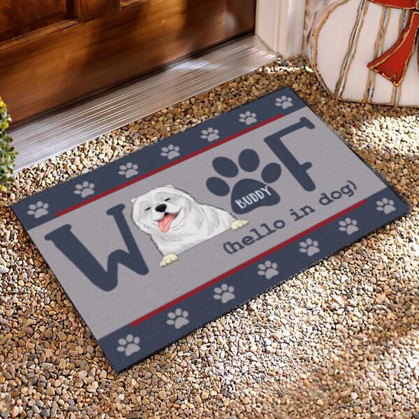 Woof Hello In Dog - Personalized Doormat