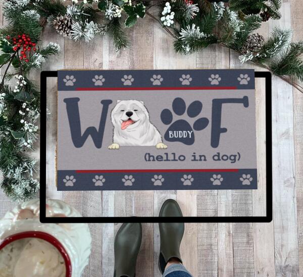 Woof Hello In Dog - Personalized Doormat