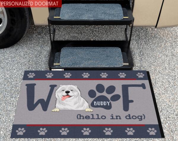 Woof Hello In Dog - Personalized Doormat