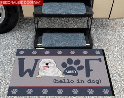 Woof Hello In Dog - Personalized Doormat