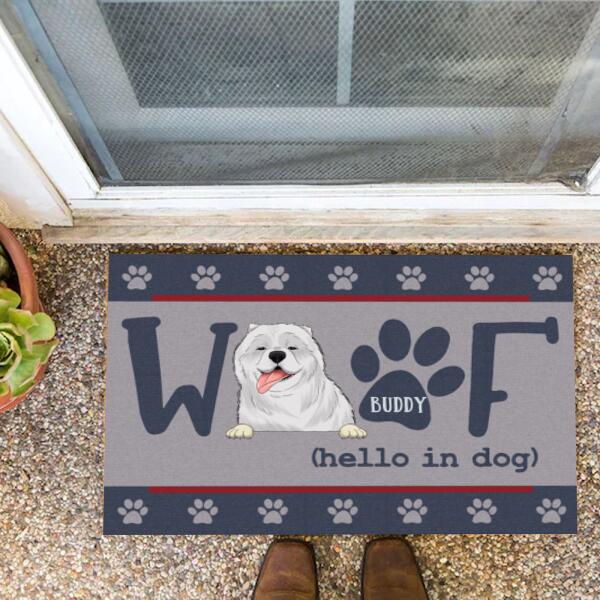 Woof Hello In Dog - Personalized Doormat