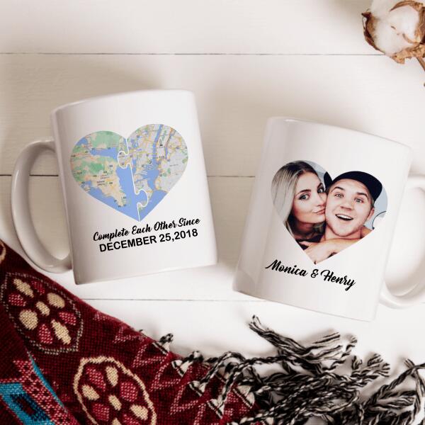 Complete Each Other Since, Heart Map Print On Mug, Personalized Mug