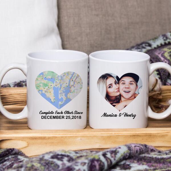 Complete Each Other Since, Heart Map Print On Mug, Personalized Mug