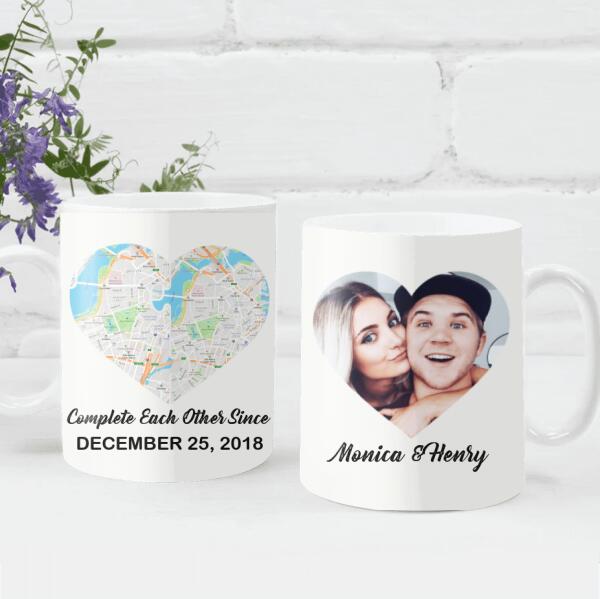 Complete Each Other Since, Heart Map Print On Mug, Personalized Mug