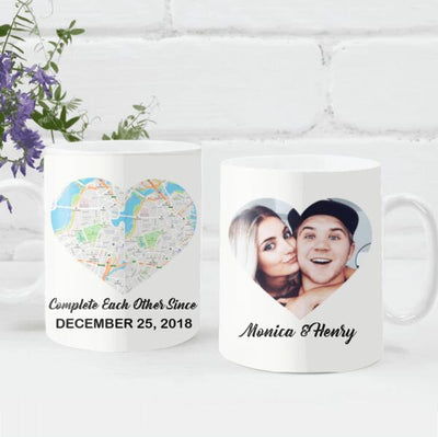 Complete Each Other Since, Heart Map Print On Mug, Personalized Mug
