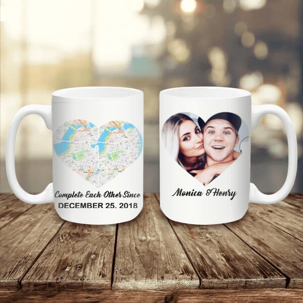 Complete Each Other Since, Heart Map Print On Mug, Personalized Mug