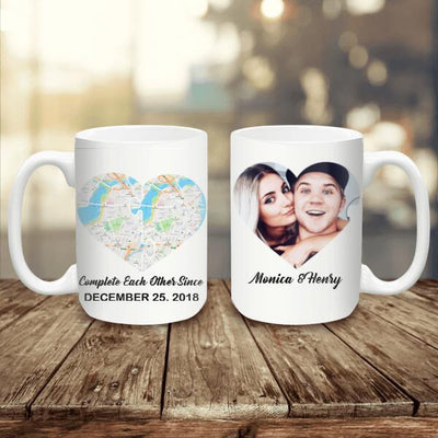 Complete Each Other Since, Heart Map Print On Mug, Personalized Mug