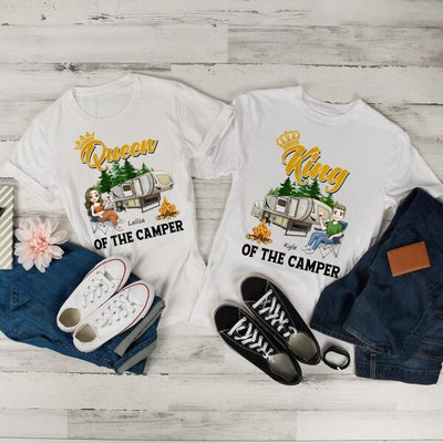 King Queen Of The Camper, Camping For Couple, For Valentine's Day, Personalized T-shirt