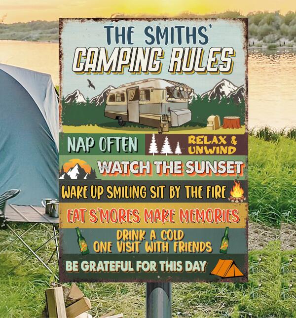 Camping Rules Metal Sign. Personalized Camping Sign, Camping Lover, Gift Idea for Camper