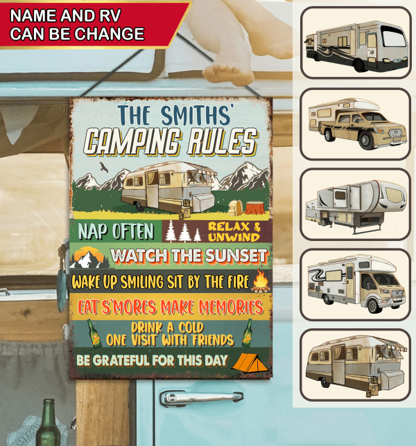 Camping Rules Metal Sign. Personalized Camping Sign, Camping Lover, Gift Idea for Camper