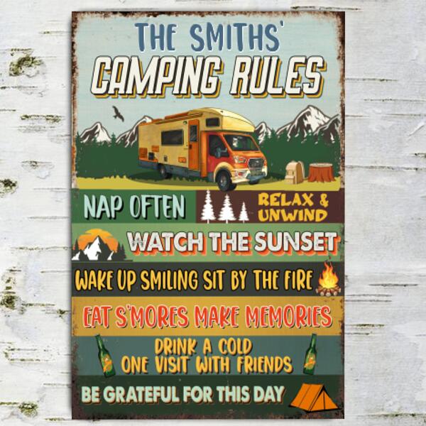 Camping Rules Metal Sign. Personalized Camping Sign, Camping Lover, Gift Idea for Camper