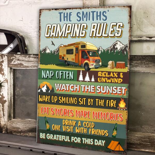 Camping Rules Metal Sign. Personalized Camping Sign, Camping Lover, Gift Idea for Camper